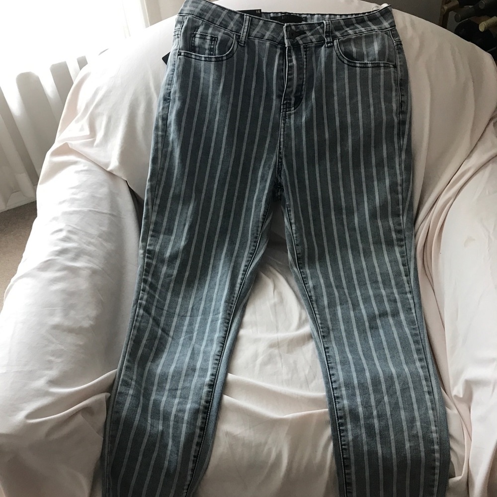 Lucky & Blessed Stripe Grey Skinny Jeans 10 Jr 16